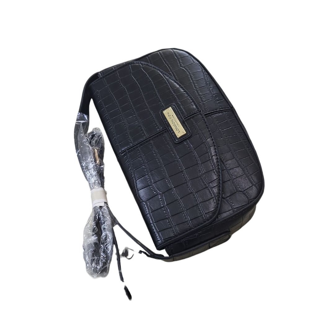NWT new London Fog collection women's black embossed leather shoulder bag purse